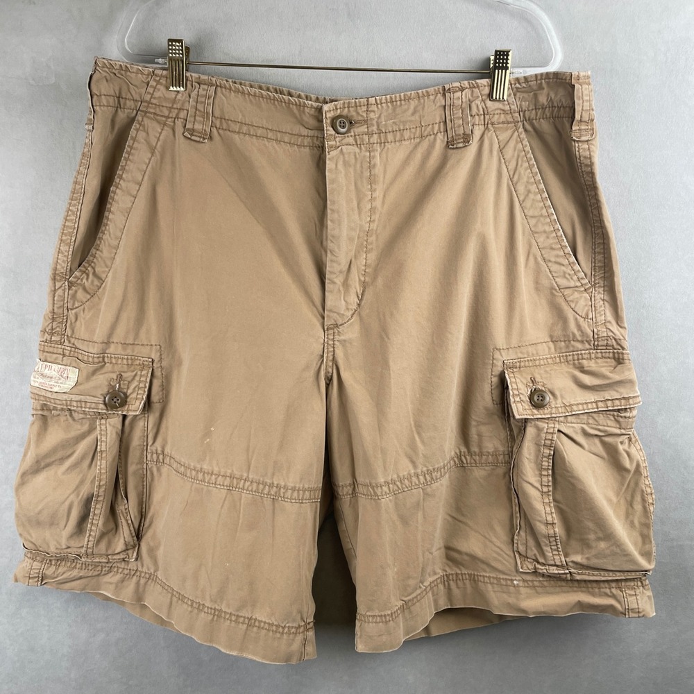 VTG Polo Jeans Co Ralph Lauren Mens Tan Khaki Cotton Twill Cargo Shorts Size 40